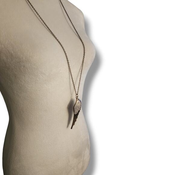 Bronze Feather and Enamel Long Pendant Necklace - Picture 3 of 4